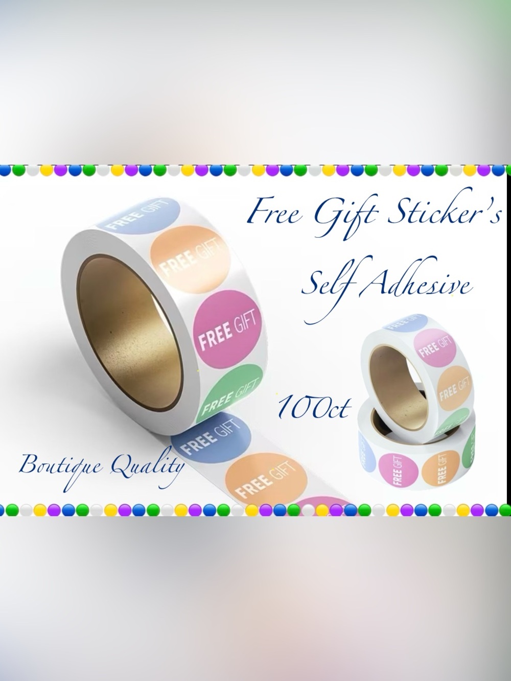 "Free Gift" Stickers 100ct~ Boutique~ Self-Adhesive - Pastel Multi-Color ~New~